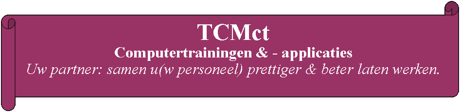 Rol: horizontaal: TCMct Computertrainingen & - applicaties Uw partner: samen u(w personeel) prettiger & beter laten werken.